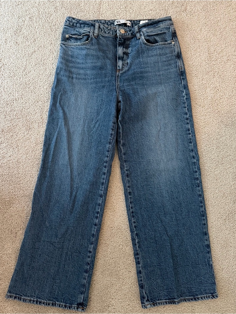 Zara Women's Straight-Leg Jeans in Dark Blue Denim